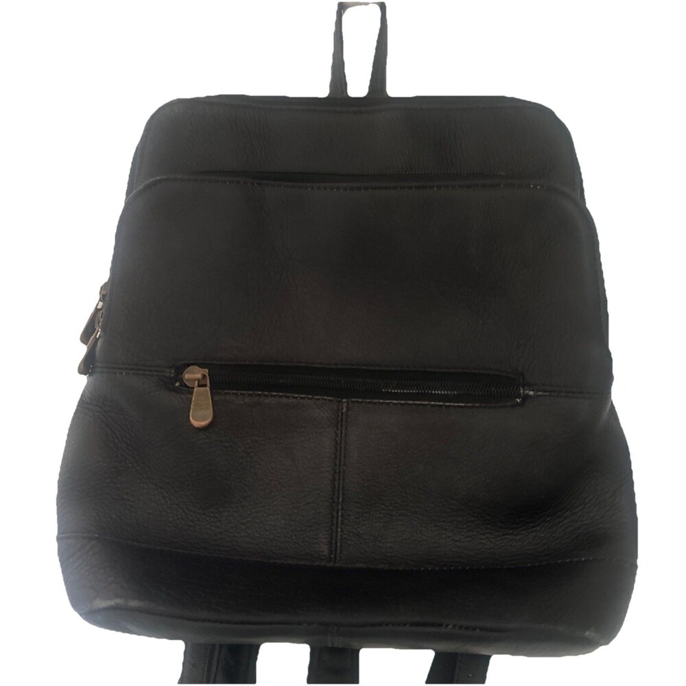 Le Donne Black Leather Collection Backpack Multi Compartment Zip Closure Pockets